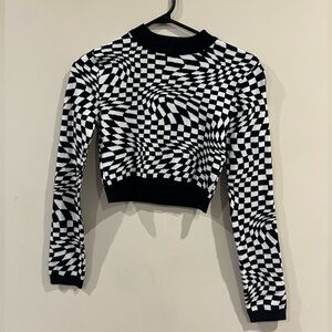 Garage Black and White Optical Illusion Crop Sweater